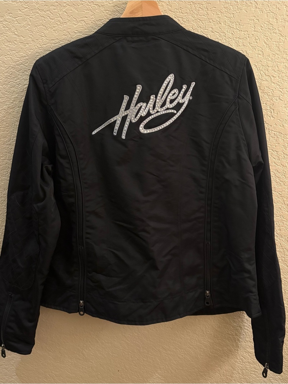 Harley-Davidson Bling Crystal Script Nylon Riding Jacket Black Women's Large